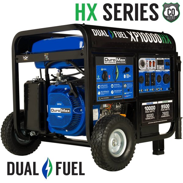 Duromax Portable Generator, Gasoline/Liquid Propane, 8,000 W/7,600 W Rated, 10,000 W/9,500 W Surge XP10000HX